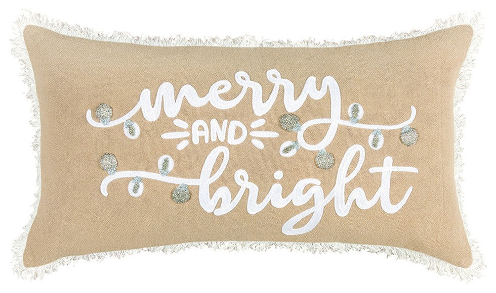 Modern Farmhouse Natural Christmas Lumbar Throw Pillow