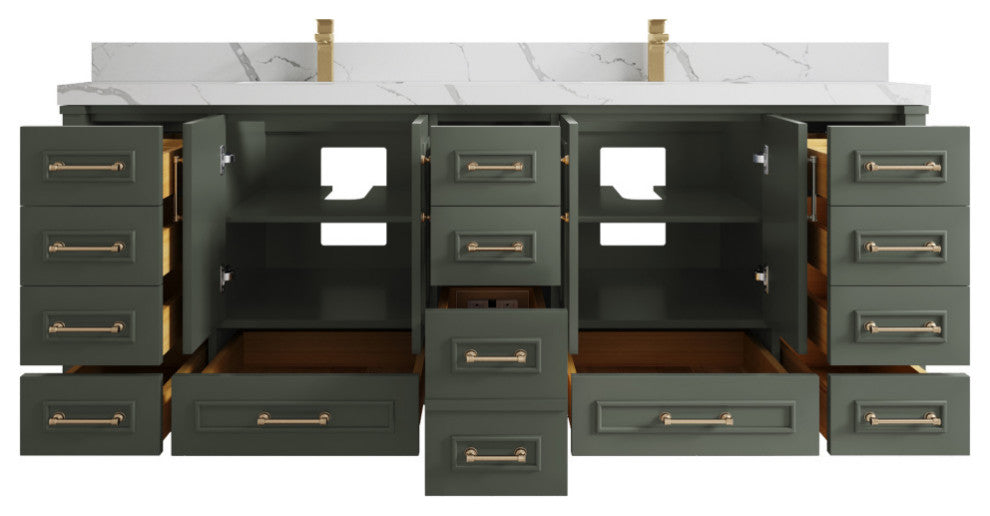 Aberdeen 84 Double Sink Bath Vanity in Pewter Green 2" Calacatta Laza