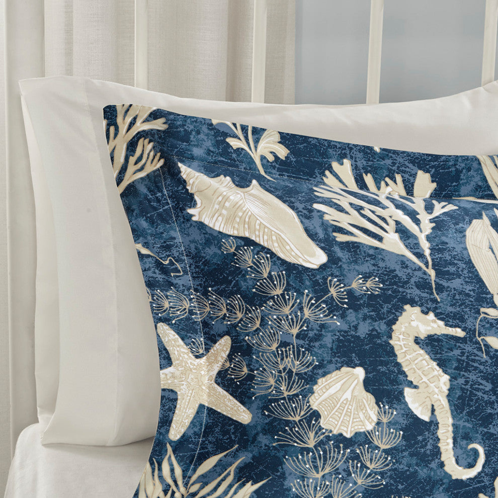 Madison Park Cape Cod 7 Piece Cotton Sateen Comforter Set in Blue