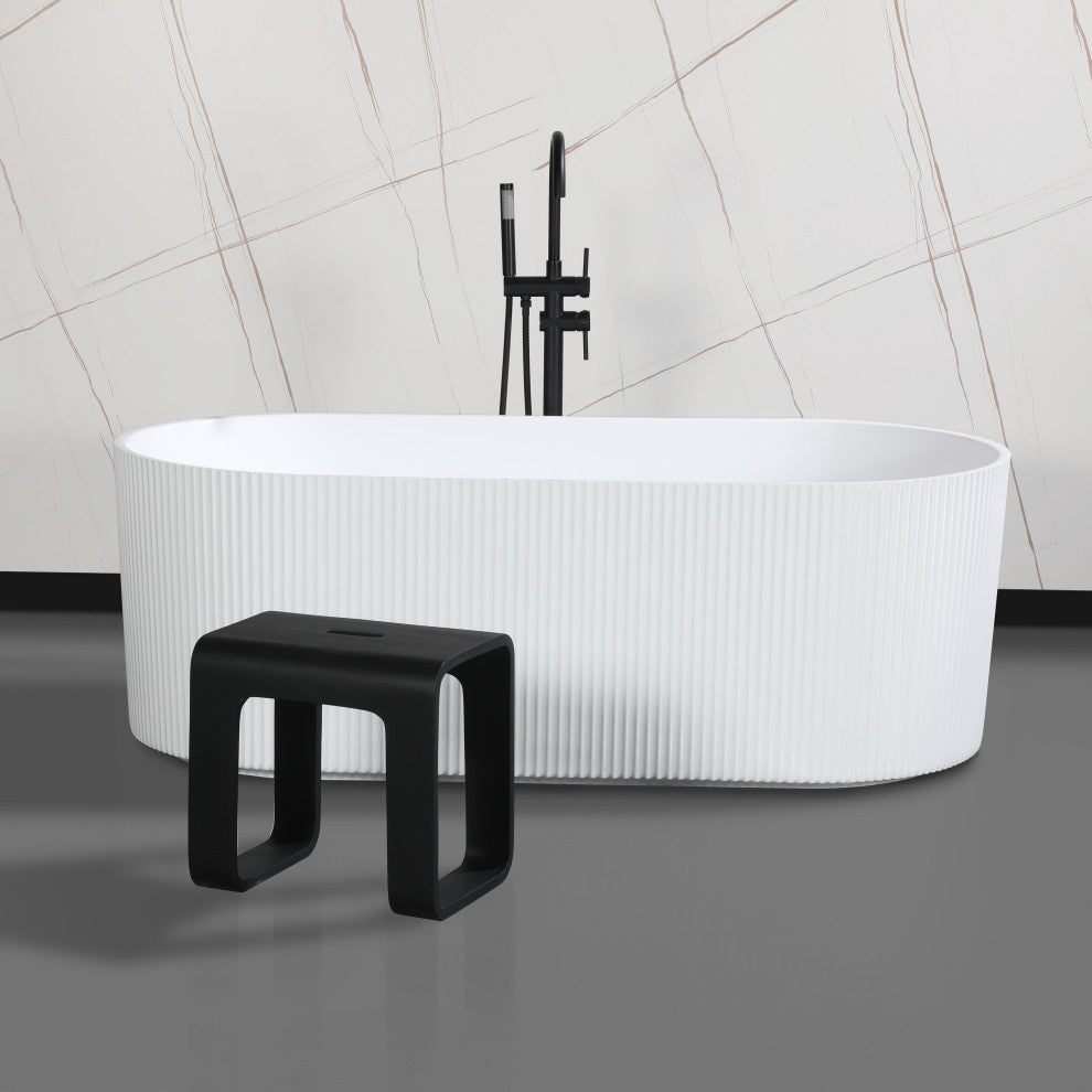 Alfi Brand Black Matte Solid Surface Resin Bathroom / Shower Stool