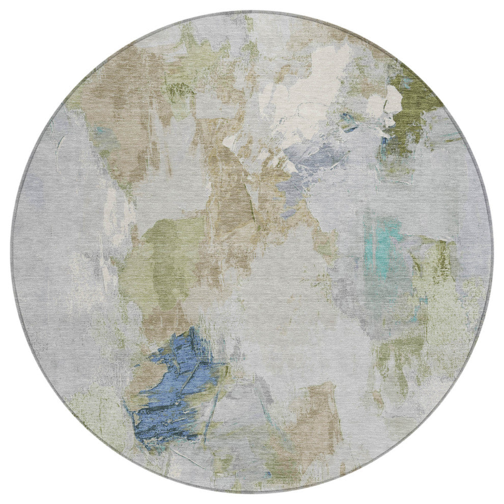 Machine Washable Indoor/Outdoor Chantille ACN1914 Beige 8' x 8' Round Rug