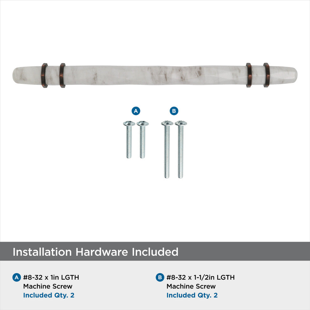 Carrione Cabinet Pull, Marble White/Oil-Rubbed Bronze, 6-5/16" Center-to-Center