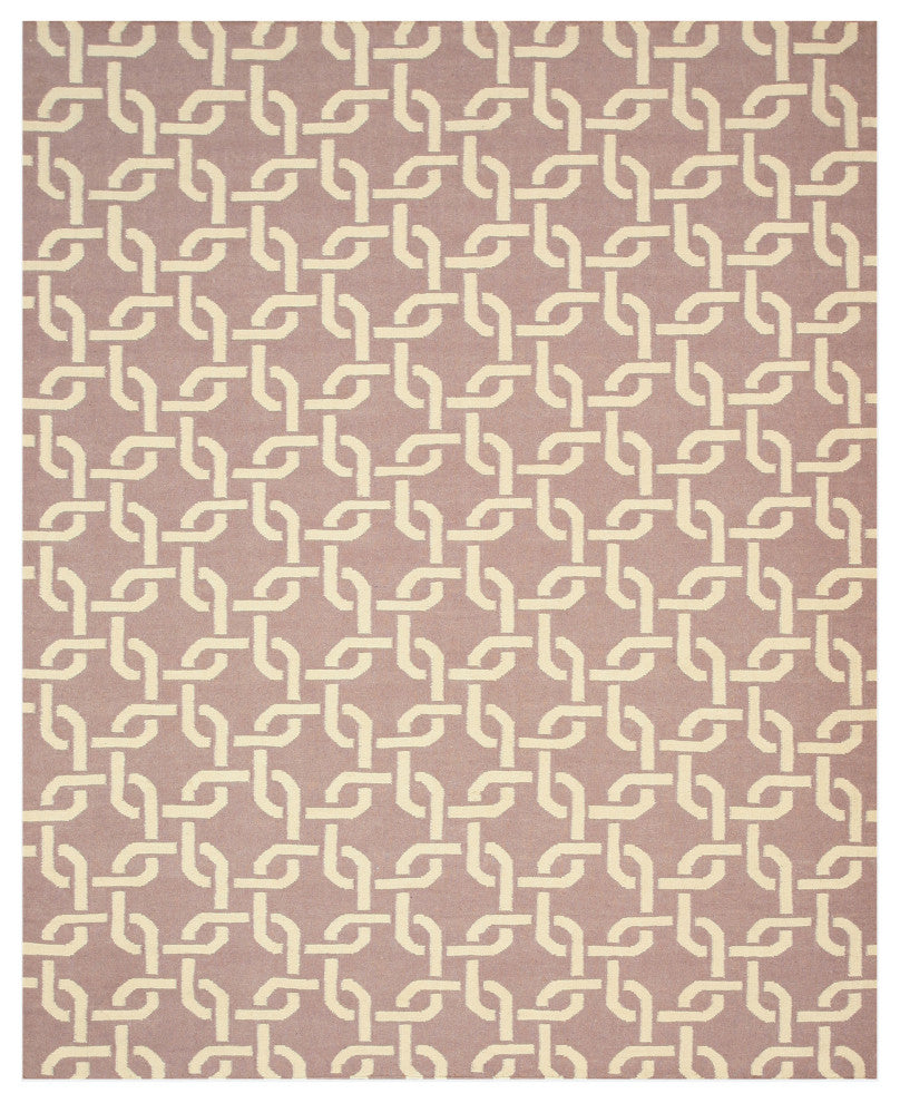 Handwoven Wool Purple Transitional Geometric Links Dhurrie Rug, 6' X 9'