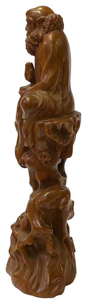 Chinese Brown Zen Master Damo Deity Meditation Wood Statue, Hws2160