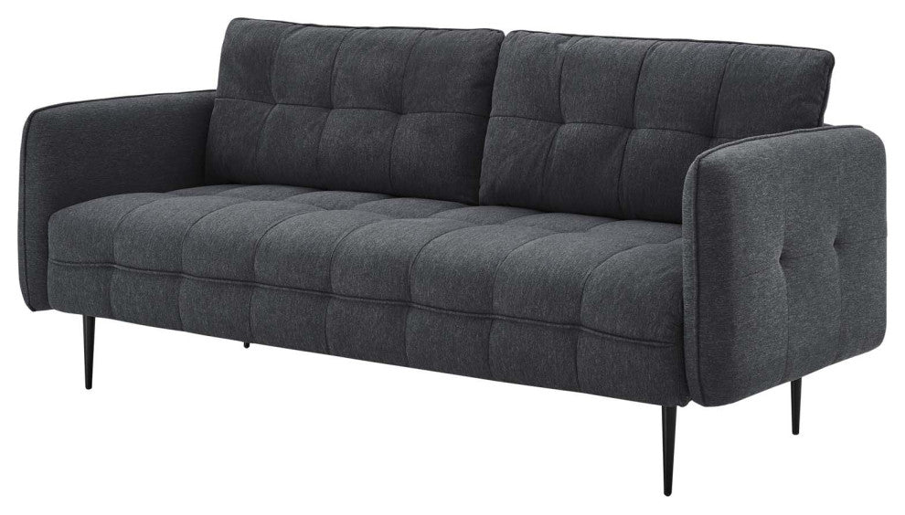 Tufted Sofa, Fabric, Dark Gray, Modern, Living Lounge Hotel Hospitality