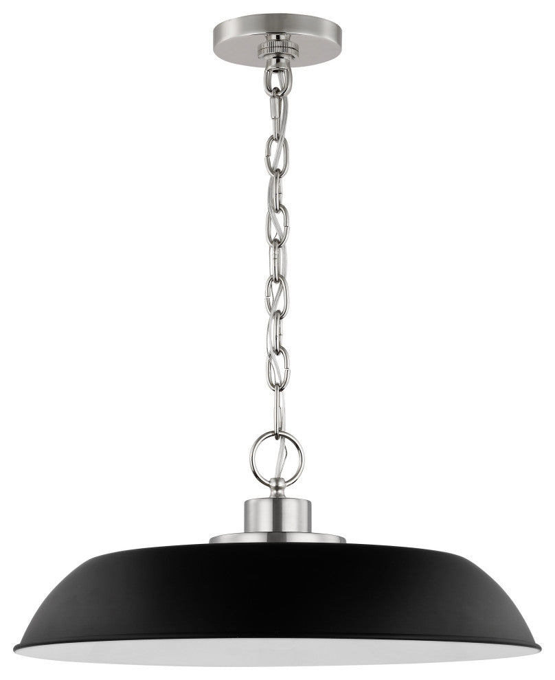 Colony 1-Light Medium Pendant, Matte Black With Polished Nickel