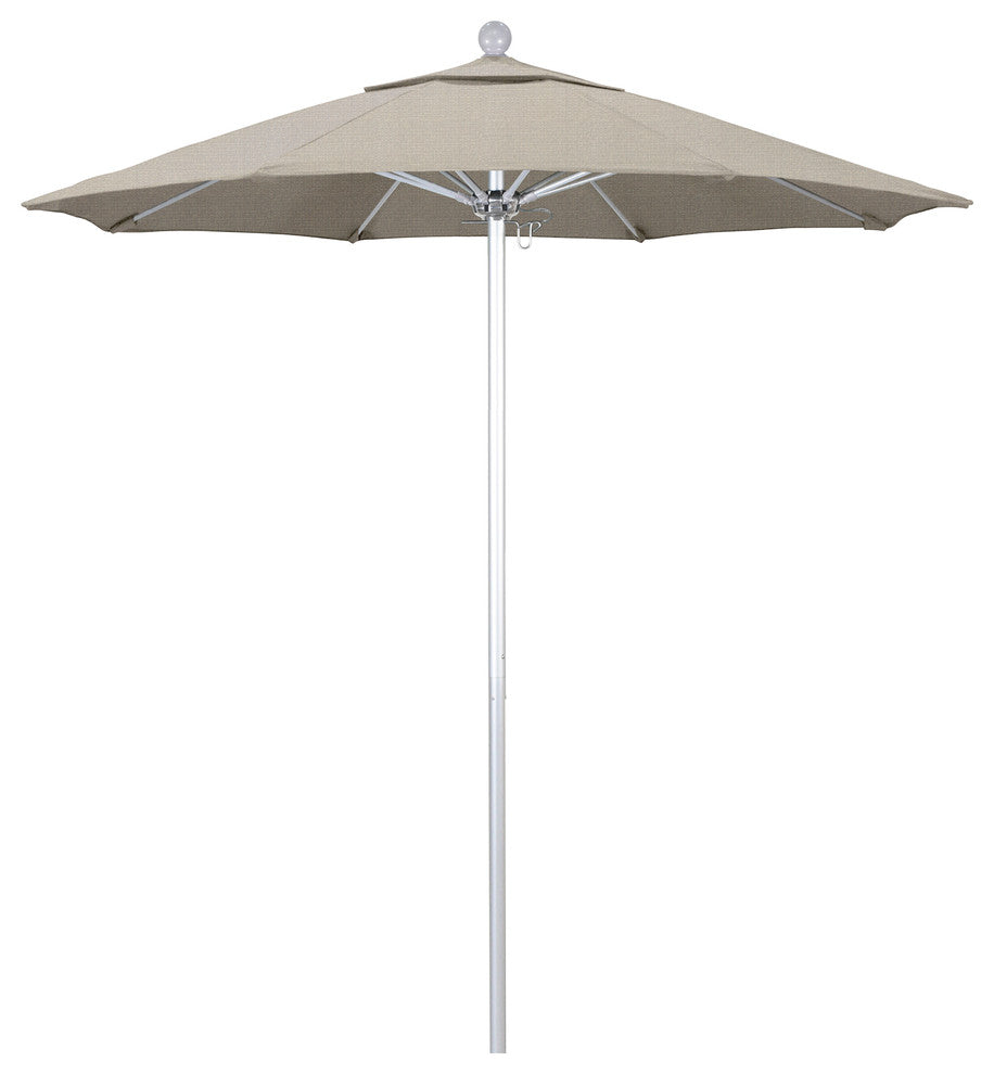 7.5' Silver Anodized Push Lift Aluminum Umbrella, Woven Granite Olefin