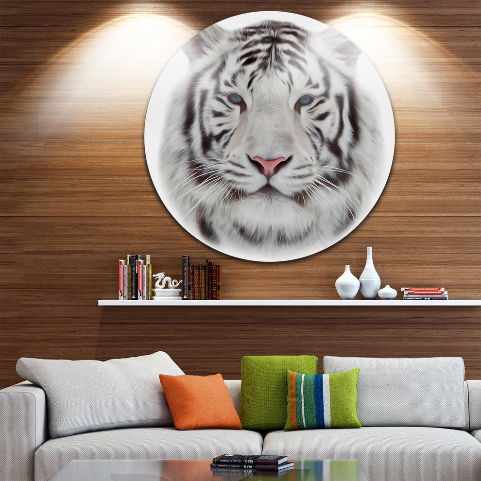 White Bengal Tiger, Animal Large Disc Metal Wall Art, 11"