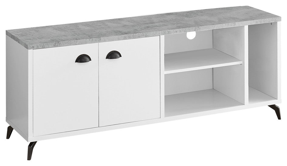 60" White Cabinet Enclosed Storage TV Stand