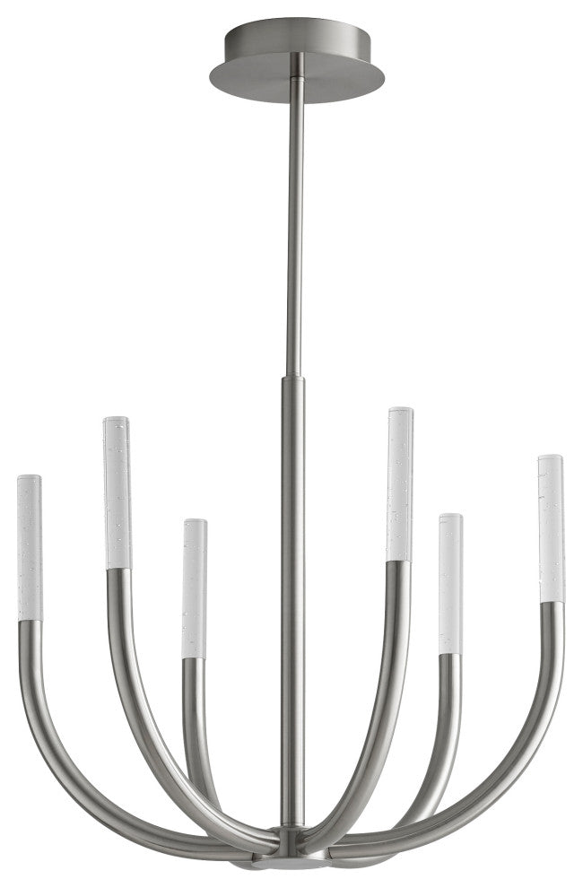 Six Light LED Chandelier Satin Nickel, Silver-Grey-Smoke, 22.25" W x 19.5" H