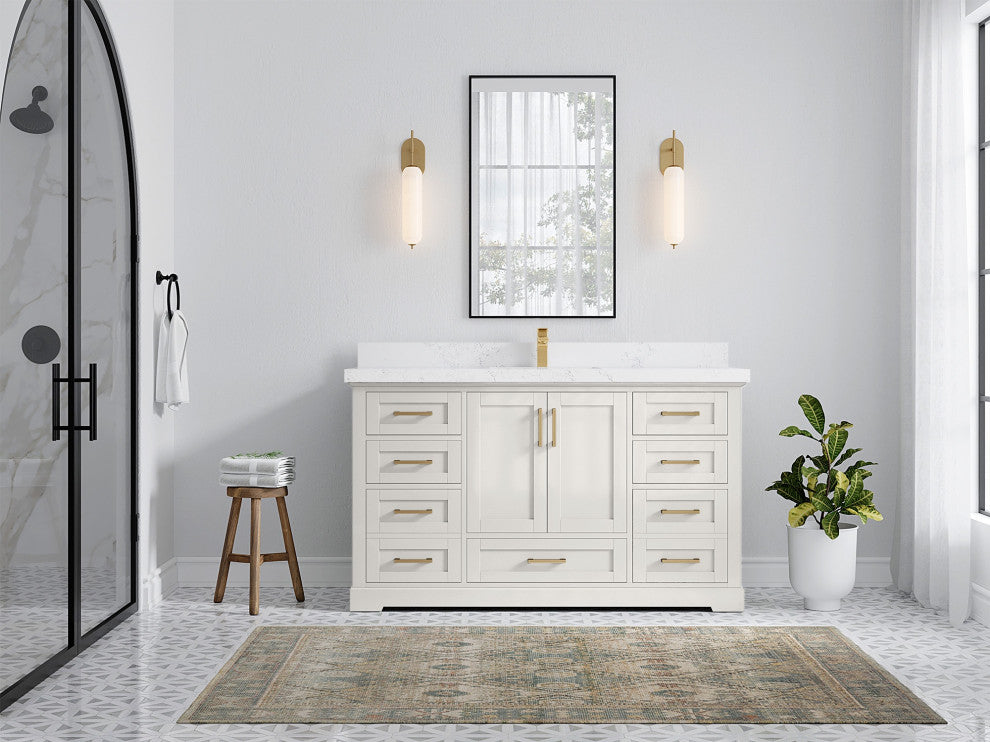 Boston 60" Single Bathroom Vanity in Alabaster 2" Empira Quartz