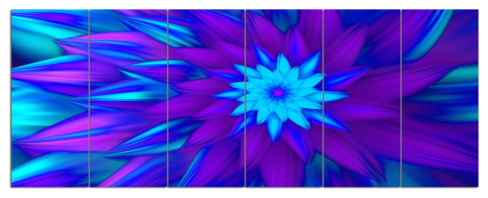 Dance of Blue Flower Petals, Floral Canvas Art Print, 70"x28", 6 Panels