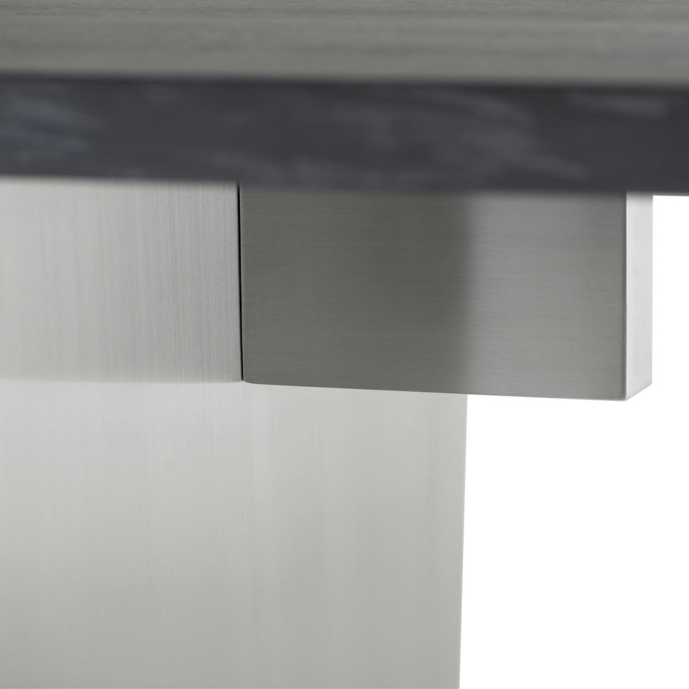 Aiden 78-inch Rectangular Dining Table Brushed Stainless Oxidized Grey Oak Top