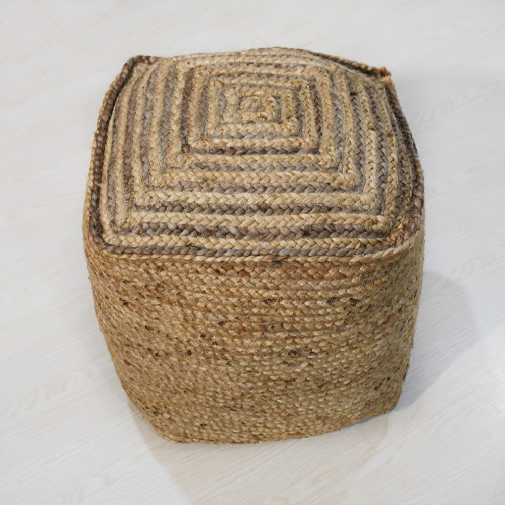 Contemporary Handmade Jute Pouf, 18x18x18 Round