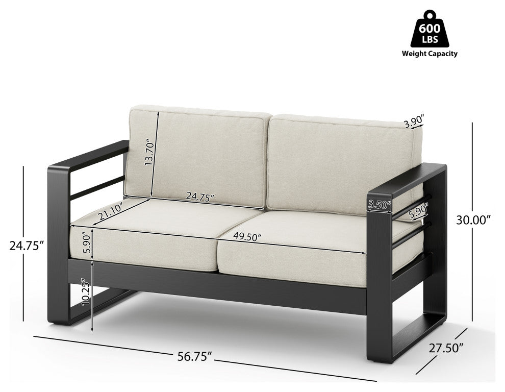 Gadd Aluminum 4-Piece Outdoor Chat Set With Cushions, Black/Beige