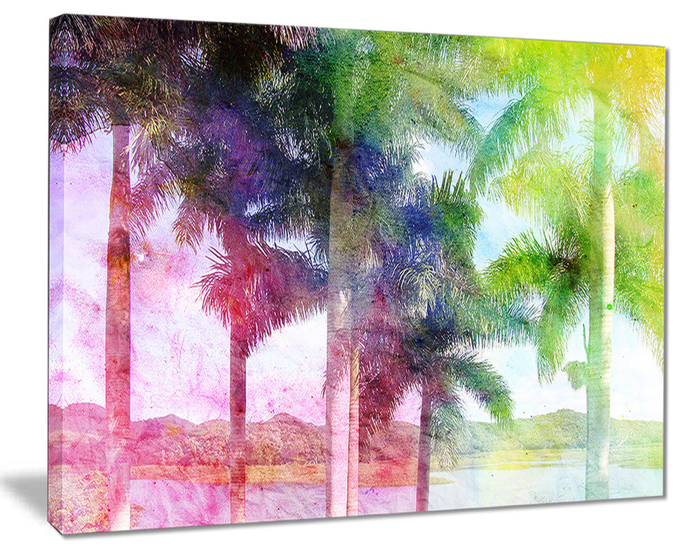 "Green Retro Palm Trees" Canvas Print