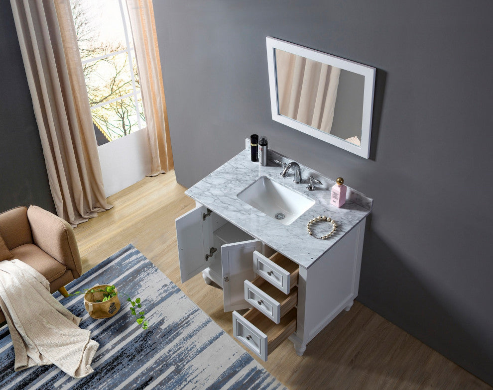 36" Classic White Bath Vanity and Mirror