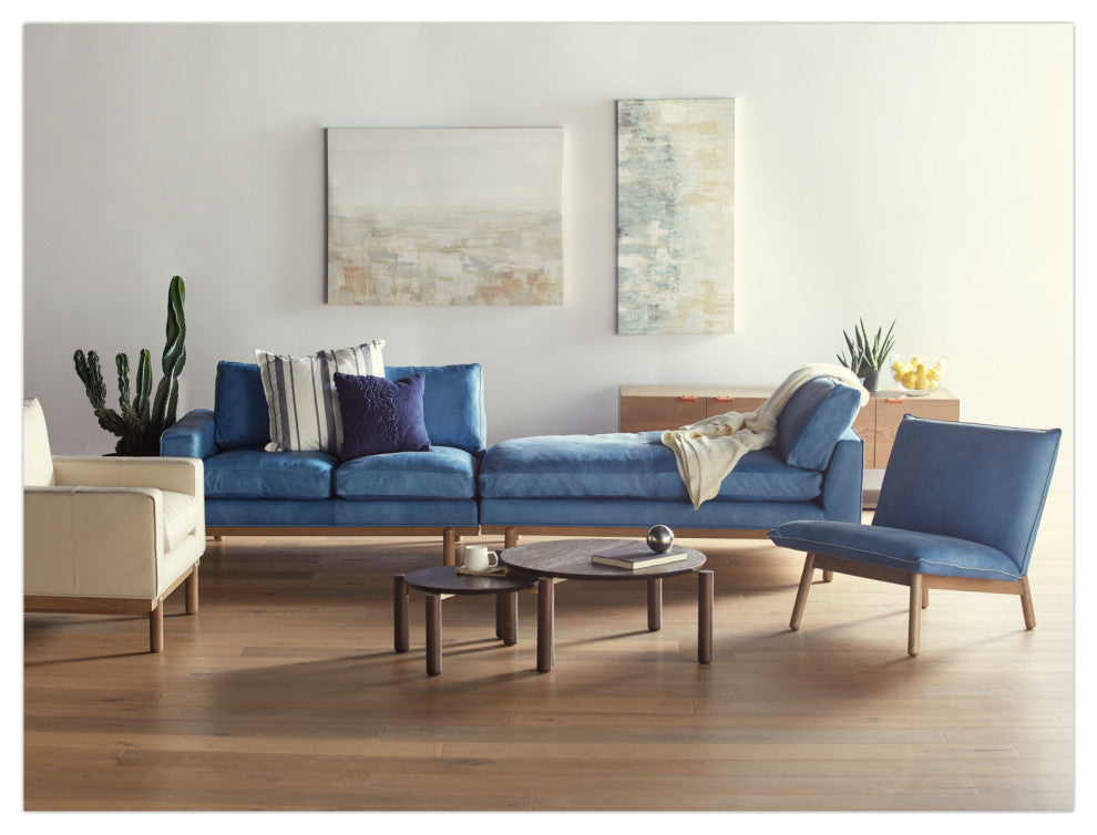 Cantor Leather Lounge Chair, Finish Shown: Dove, Leather Shown: Indigo Mist