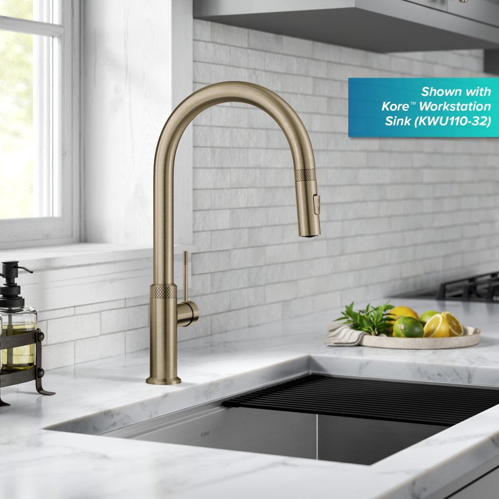 Oletto Pull-Down 1-Hole Kitchen Faucet, Brushed Gold, Model Kpf-2654bg