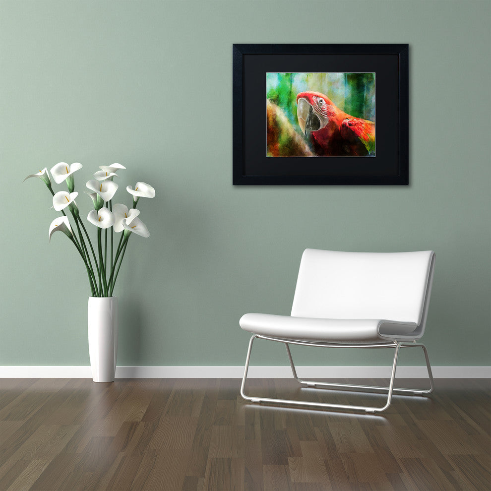 Lois Bryan 'Green Winged Macaw' Art, Black Frame, Black Matte, 14"x11"