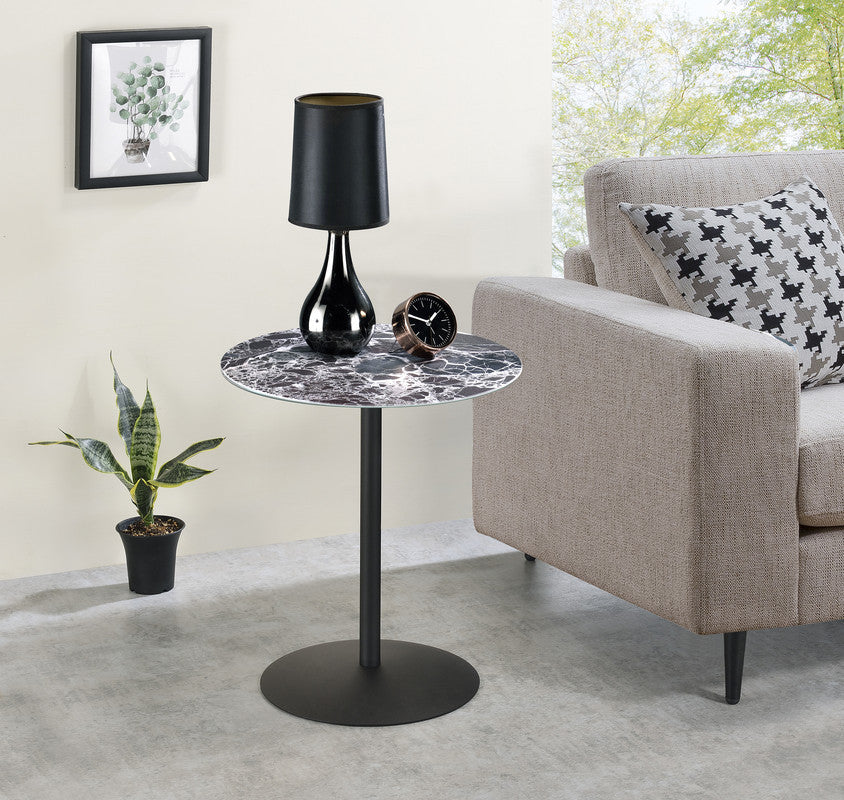 Circa End Table with Marble Textured Glass Top, Black Marble