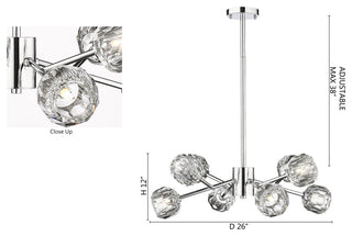 8-Light Chrome Iron Chandelier With Crystal Shades
