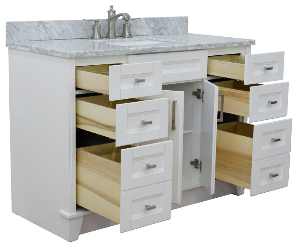 49" Single Sink Vanity, White Finish With White Carrara Marble