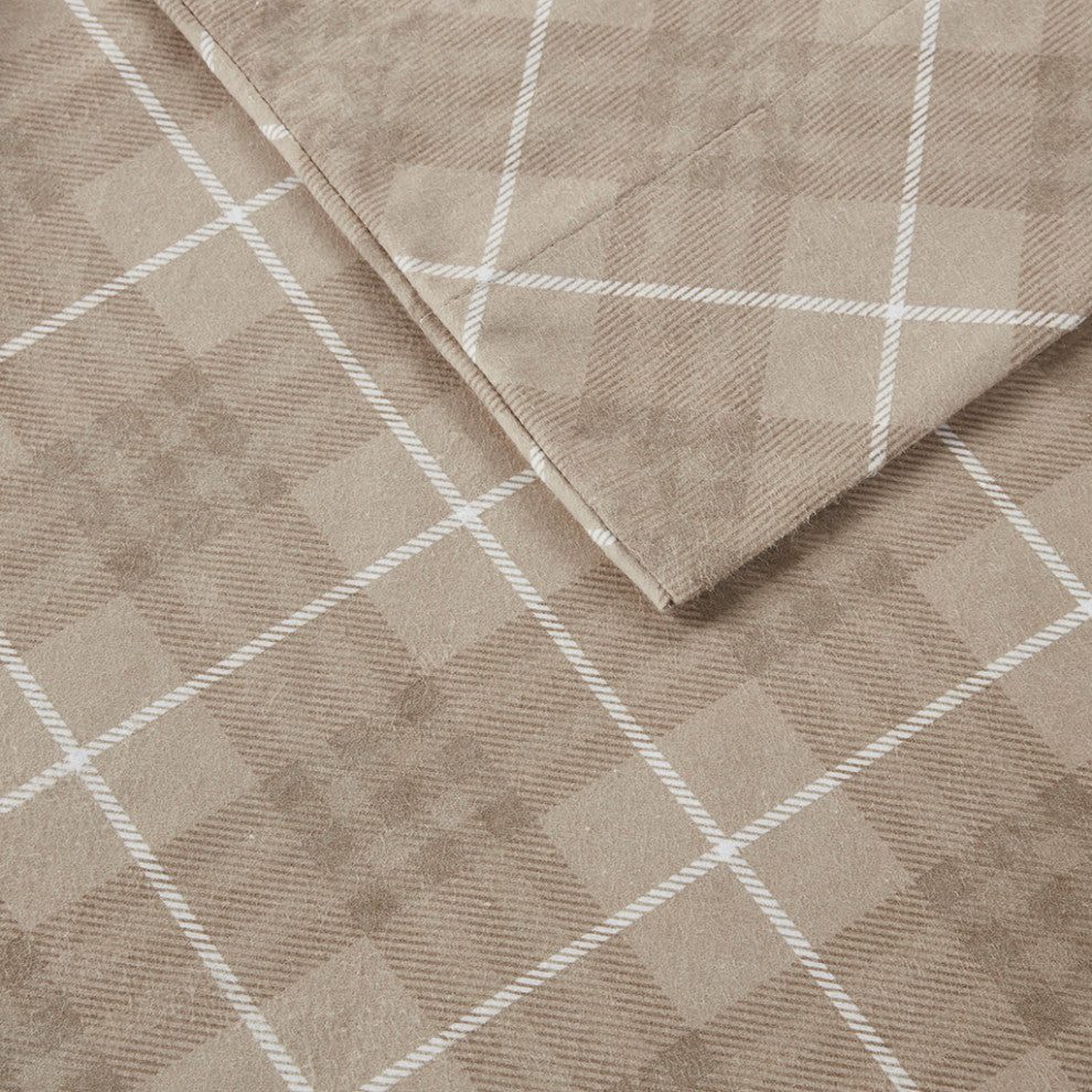 True North by Sleep Philosophy Cozy Flannel Printed Sheet Set, Tan Plaid