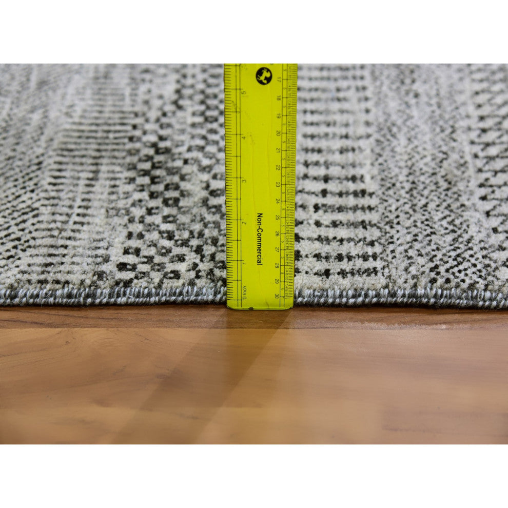 Storm Gray Undyed Natural Wool Grass Design Hand Knotted Oriental Rug 3'x4'9"
