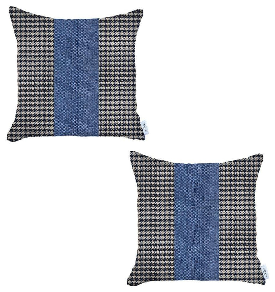 Set of 2 Blue Houndstooth Pillow Covers