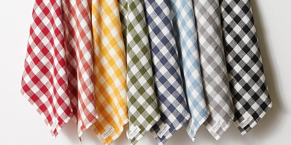 Dusty Blue Checker Washed Waffle Dishtowel (Set of 2)