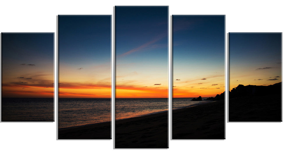 Sunset Over Beach in Cabo St.Lucas, Landscape Canvas Print, 60"x32", 5 Panels
