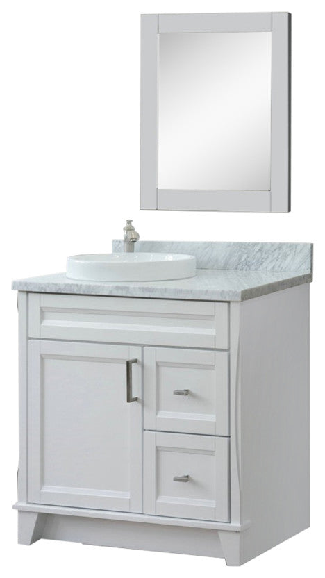 37" Single Sink Vanity, White Finish With White Carrara Marble