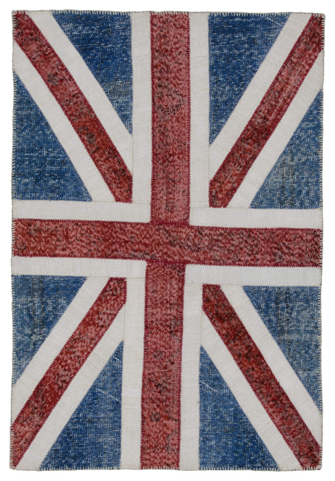 Rug N Carpet - Handmade Oriental 4' 1'' x 6' 0'' Flag Patchwork Rug