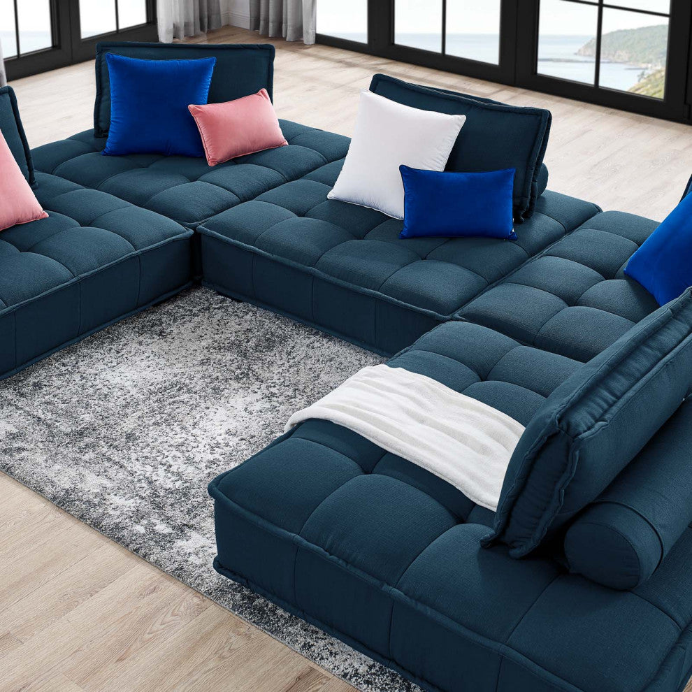 Saunter Tufted Fabric Fabric 5-Piece Sectional Sofa Azure