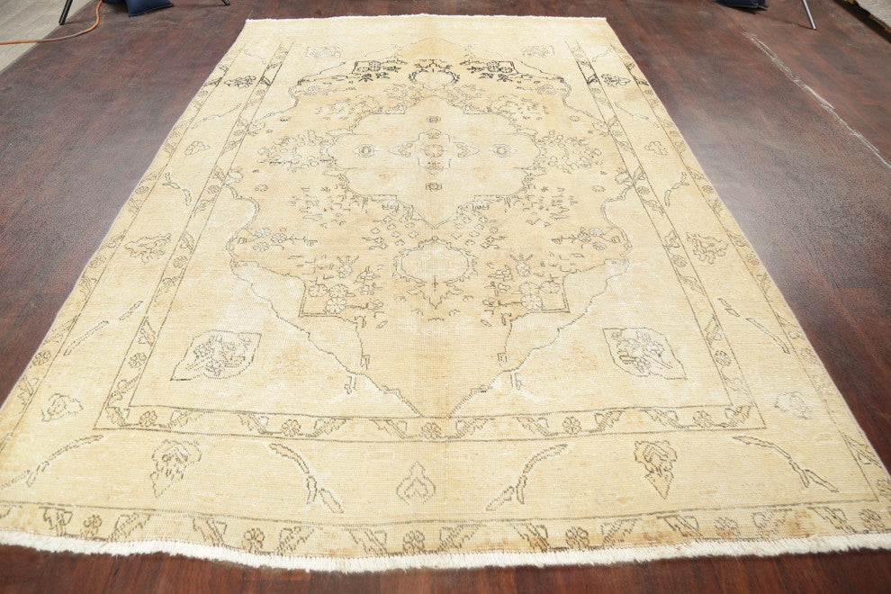 Consigned, Traditional Vintage Oriental Handmade Persian Area Rug, Beige, 6x10