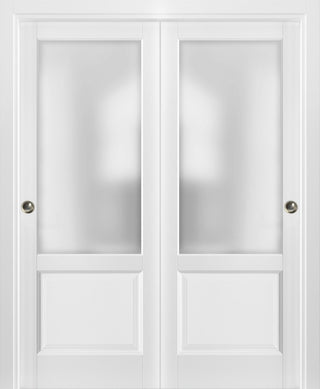 Closet Bypass Doors 56 x 80 & hardware|Lucia 22 Matte White & Glass|Solid Doors