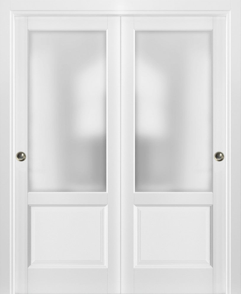 Closet Bypass Doors 56 x 80 & hardware|Lucia 22 Matte White & Glass|Solid Doors