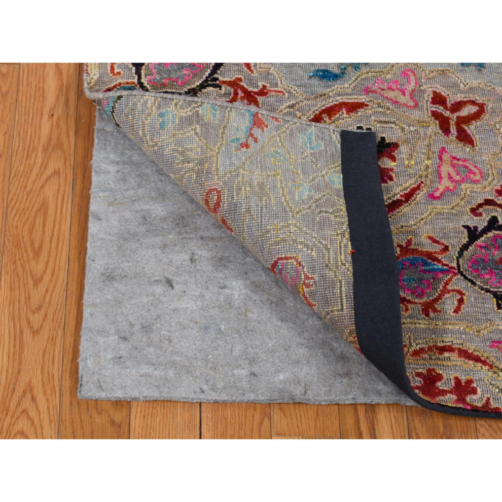 Tan Brown, Maharaja Design, Sari Silk and Wool Hand Knotted Rug, 6'x9'