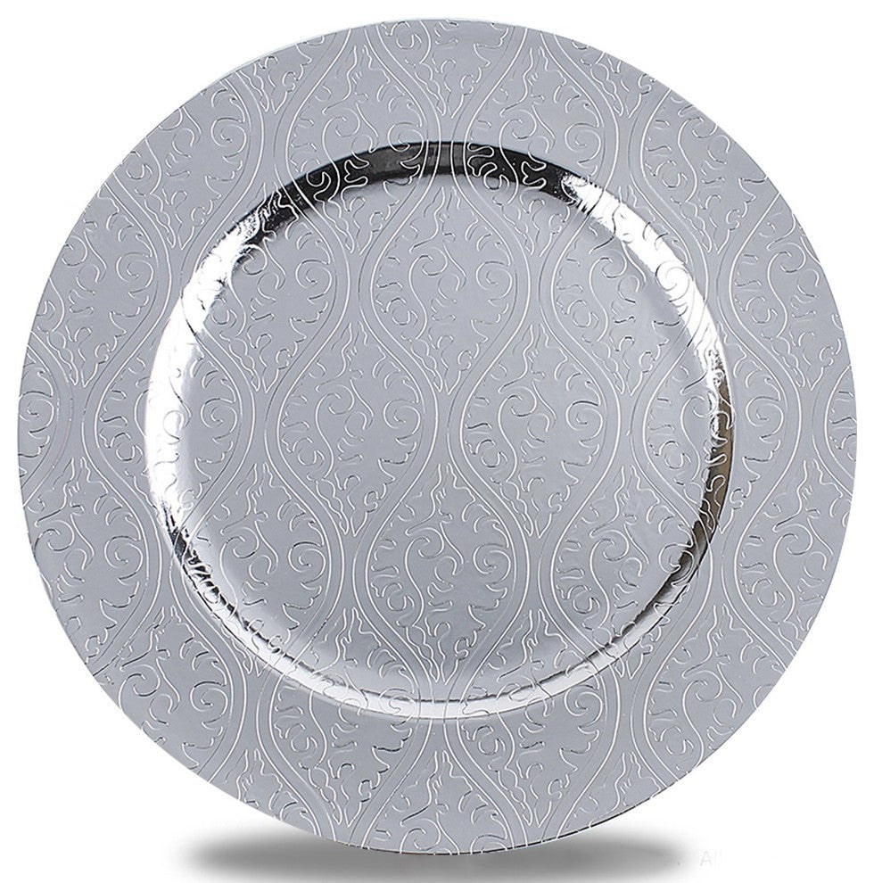 Round Plastic Charger Plate With Electroplating Finish, Silver