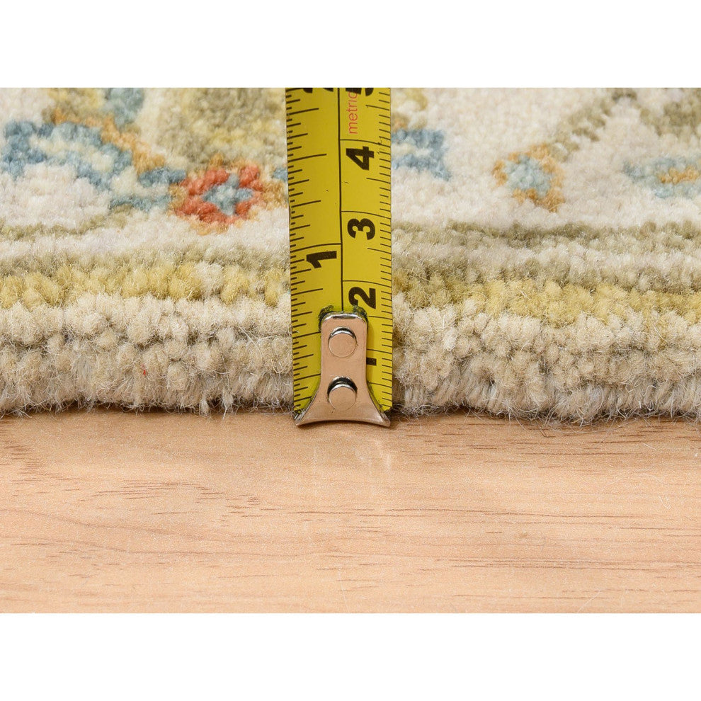 Ivory, Karajeh Design, Soft Pure Wool, Hand Knotted, Oriental Rug, 2'7" x 9'9"