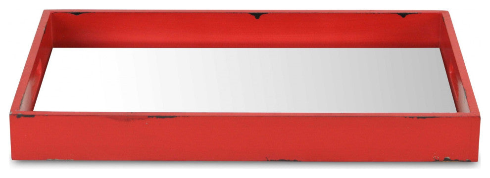 Red Wooden Mirrored Serving Tray