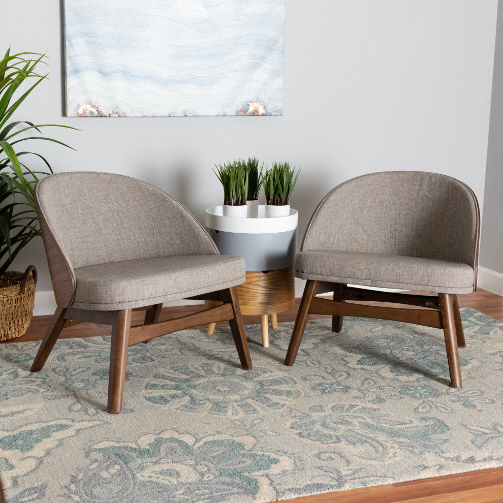 Lovella Grey Fabric and Walnut Brown Finished Wood 2-Piece Accent Chair Set