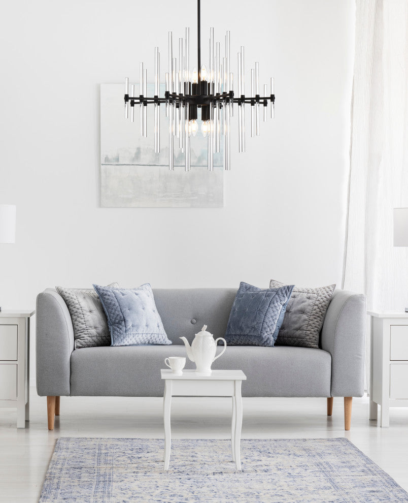 Samuel 27" Crystal Rod Pendant, Black