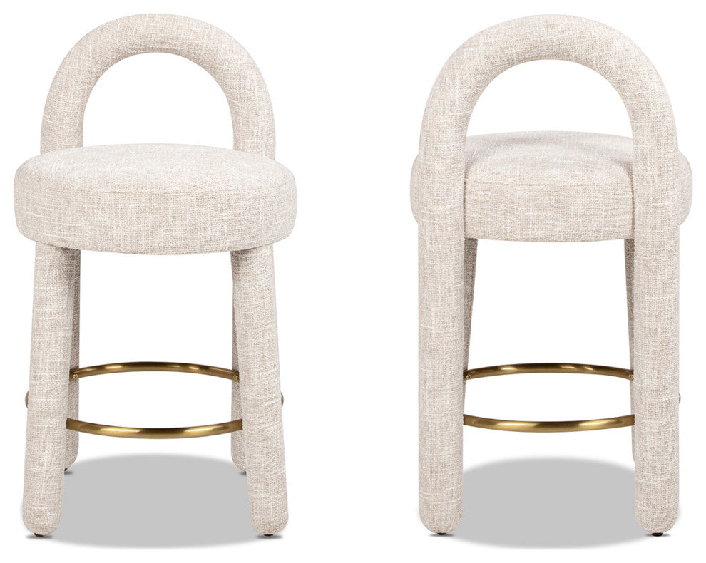 Penny 26.5" Round Arched Upholstered Counter Stool, Set of 2, Travertine Beige