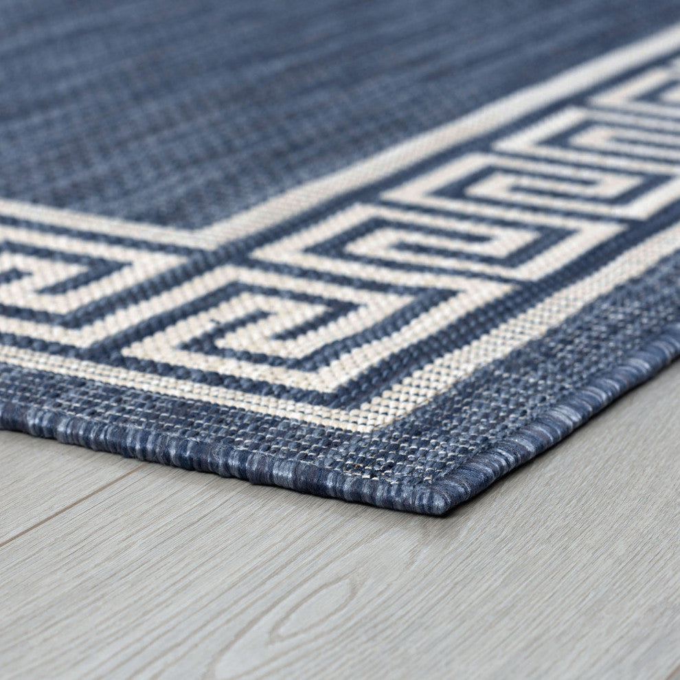 Giovanna Transitional Greek Key Navy/Cream Indoor/Outdoor Area Rug, 9'x12'