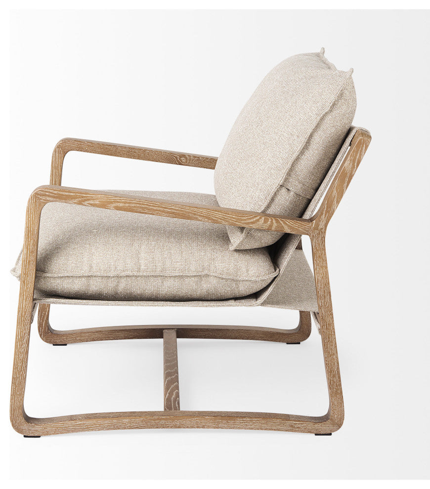 Brayden Beige Fabric Seat w/ Light Brown Solid Wood Accent Chair