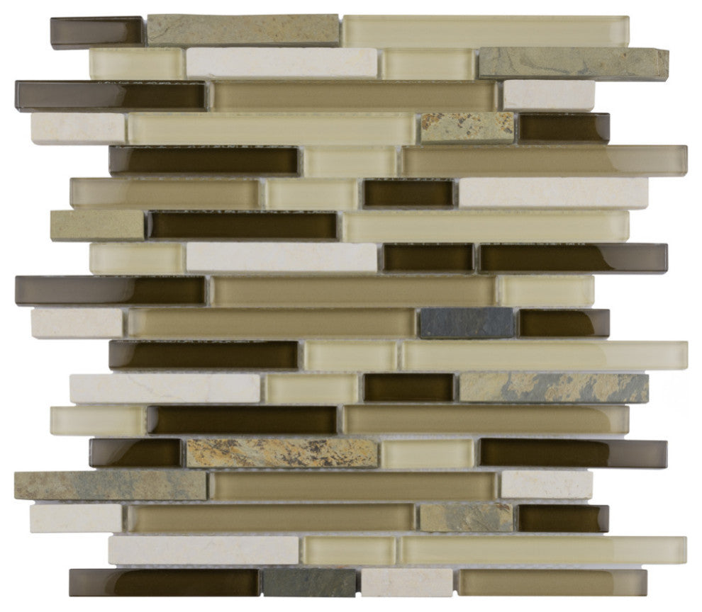 Tessera Piano Glass and Stone Mosaic Wall Tile, Brixton, Nassau