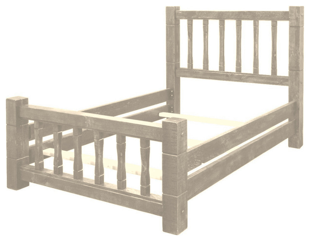 Rustic Barn Wood Style Timber Peg Mission Bed, Frost, Queen