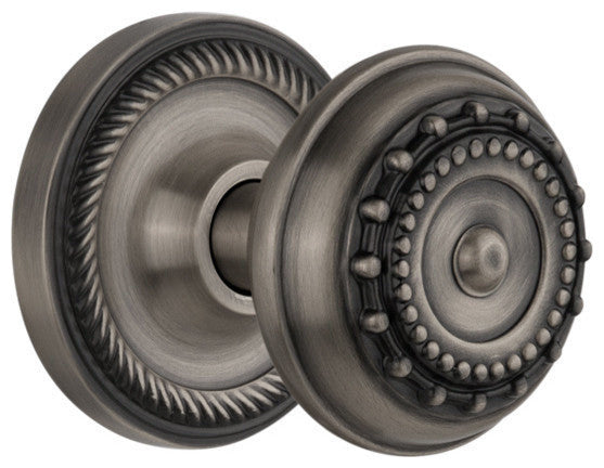 Double Rope Rosette With Meadows Knob, Antique Pewter